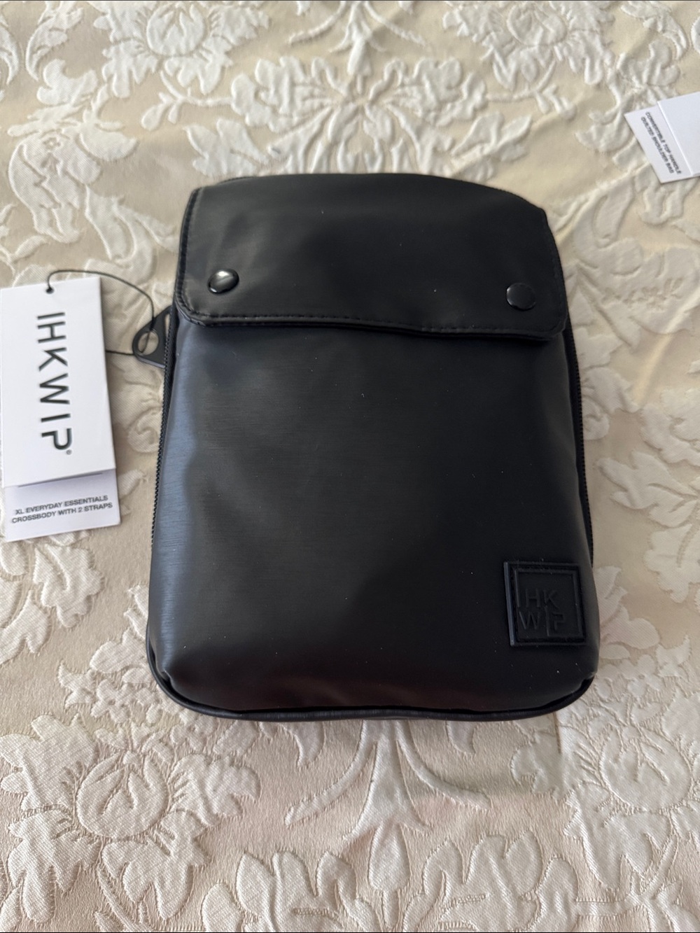 IHKWIP Black Crossbody Belt Bag with Snap-Flap
